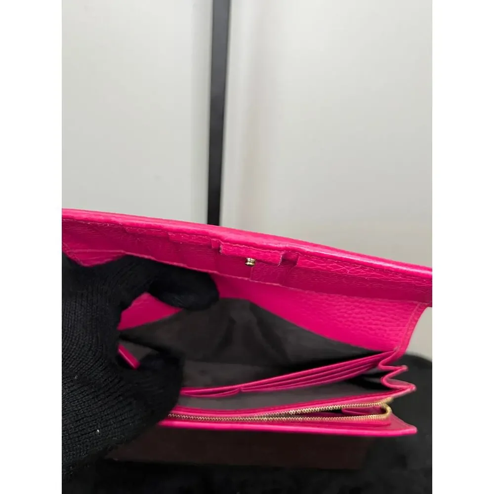 Gucci Pink Pebbled Leather Continental Wallet Box Card Chain Italy 354498